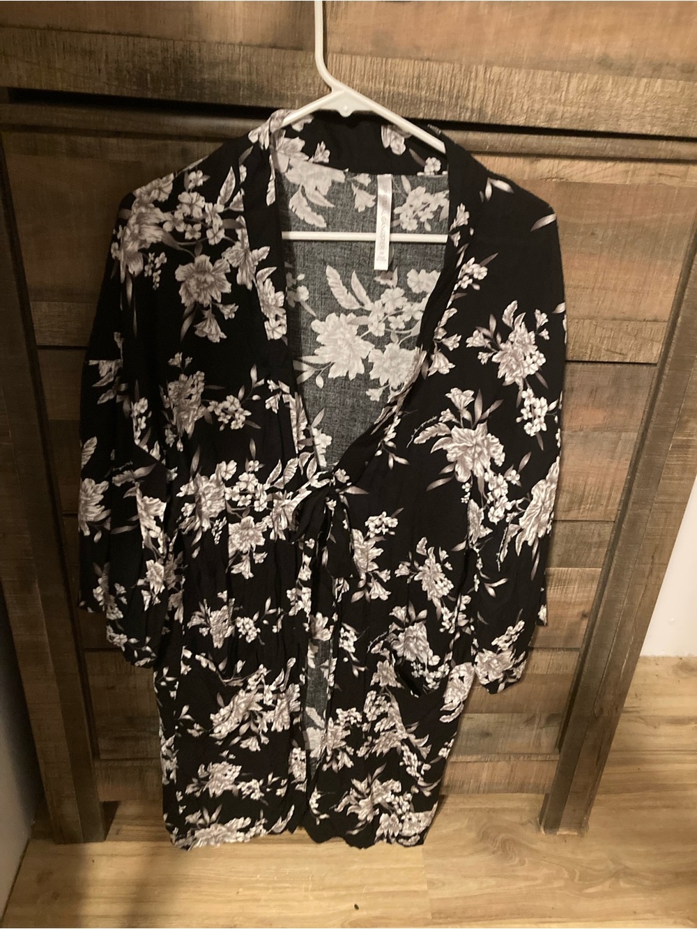 Black Floral Tie-Front Kimono